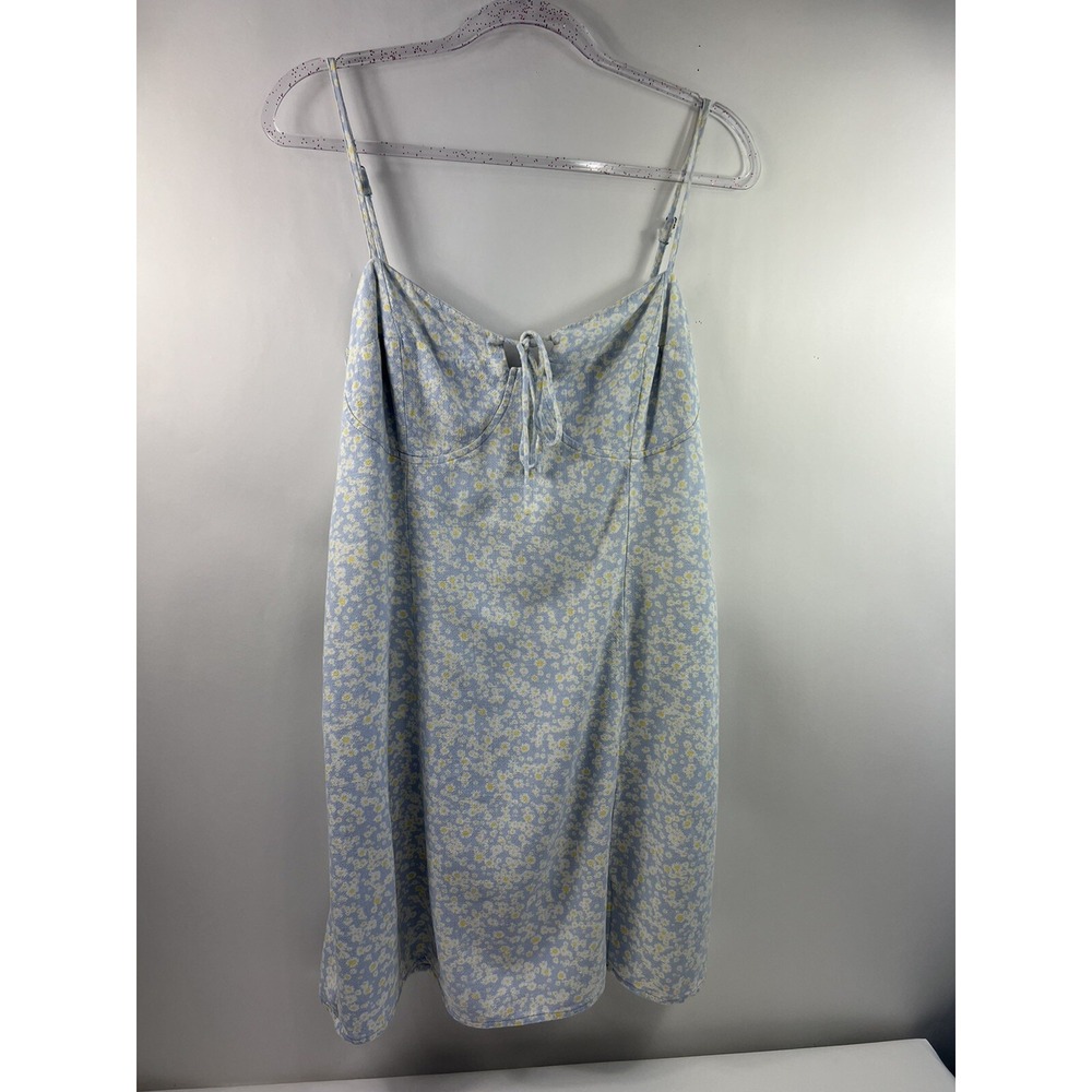 Aeropastale Sundress‎ Women's Sz XL Blue Floral Spaghetti Straps Elastic Back